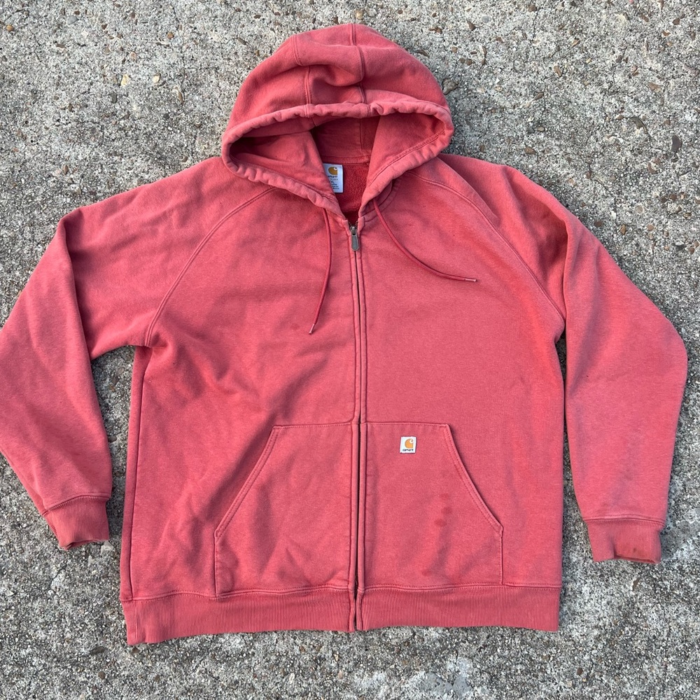 Carhartt 2XL Zipped Sweatshirt Hoodie Pink Orange Oversized Fleece Baggy Skater